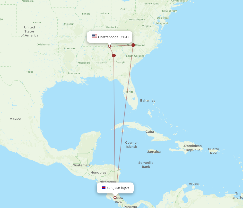 Flights From San Jose To Chattanooga SJO To CHA Flight Routes