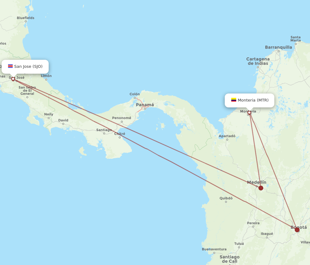 Flights From San Jose To Monteria Sjo To Mtr Flight Routes