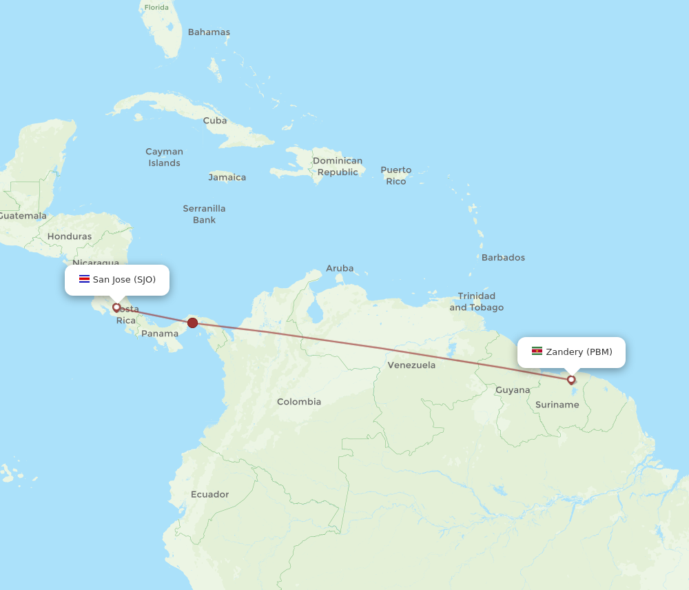 Flights From San Jose To Paramaribo SJO To PBM Flight Routes