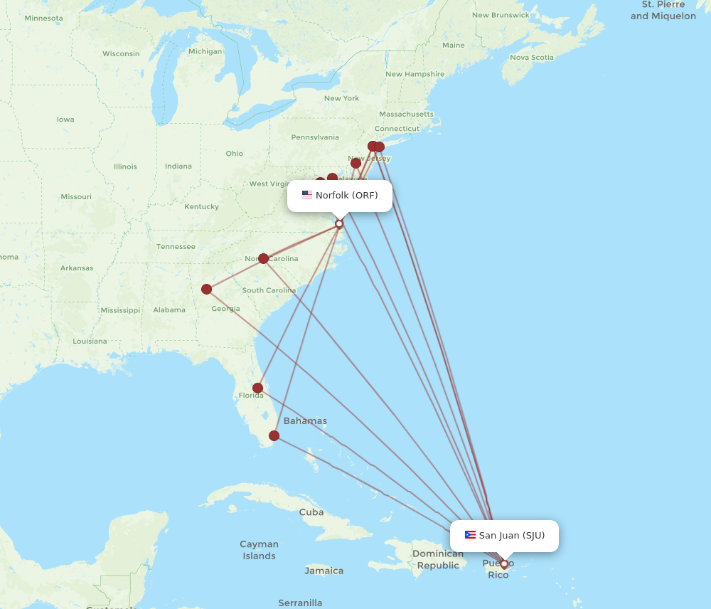 All Flight Routes From San Juan To Norfolk Sju To Orf Flight Routes