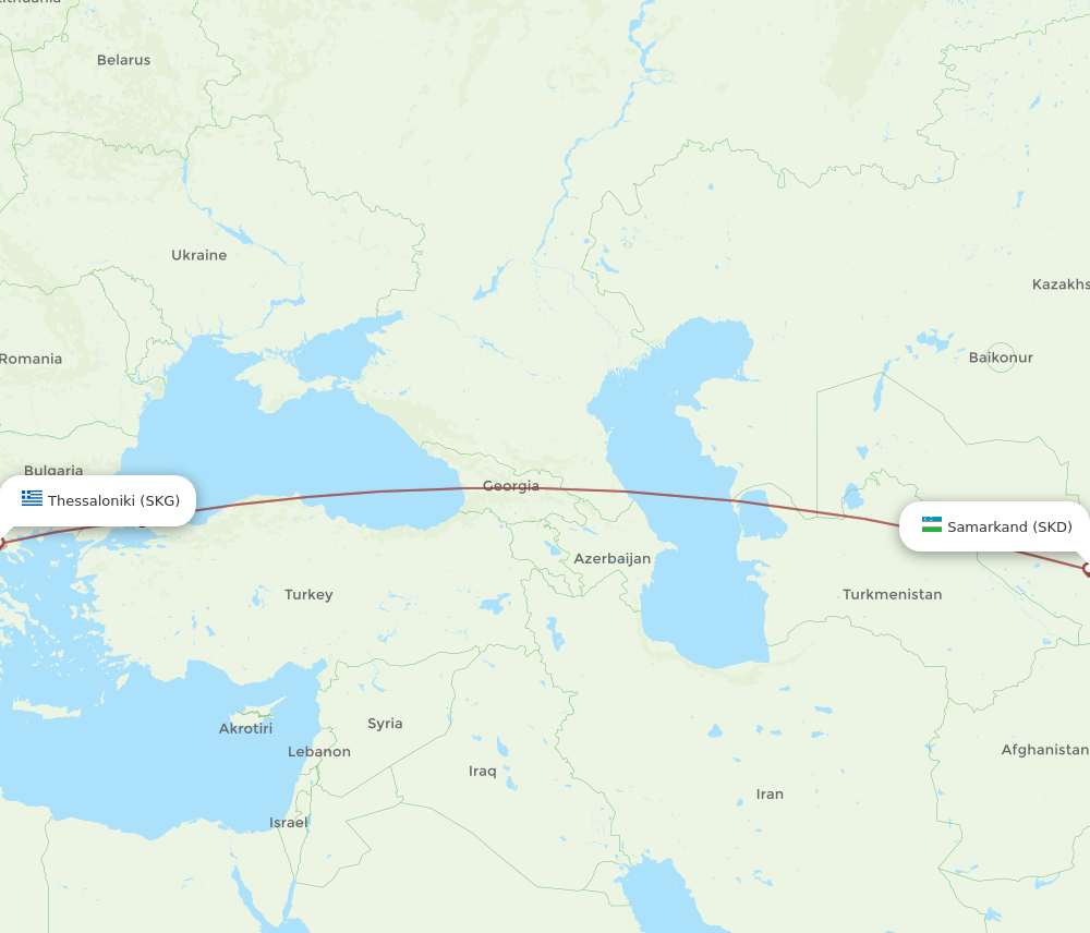 All Flight Routes From Thessaloniki To Samarkand Skg To Skd Flight