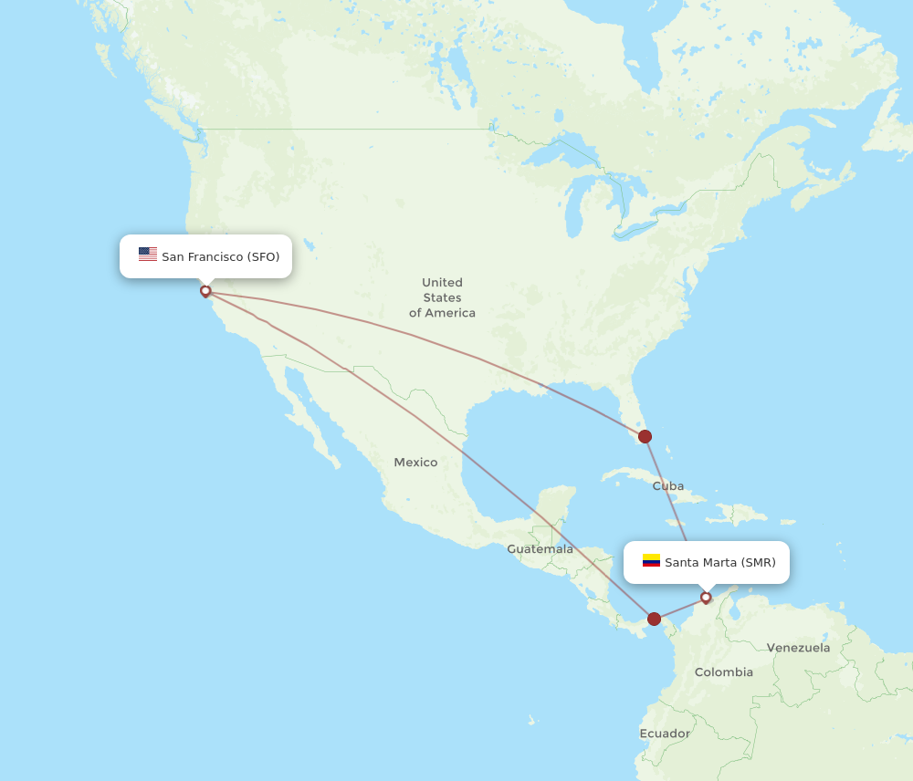 All Flight Routes From Santa Marta To San Francisco Smr To Sfo