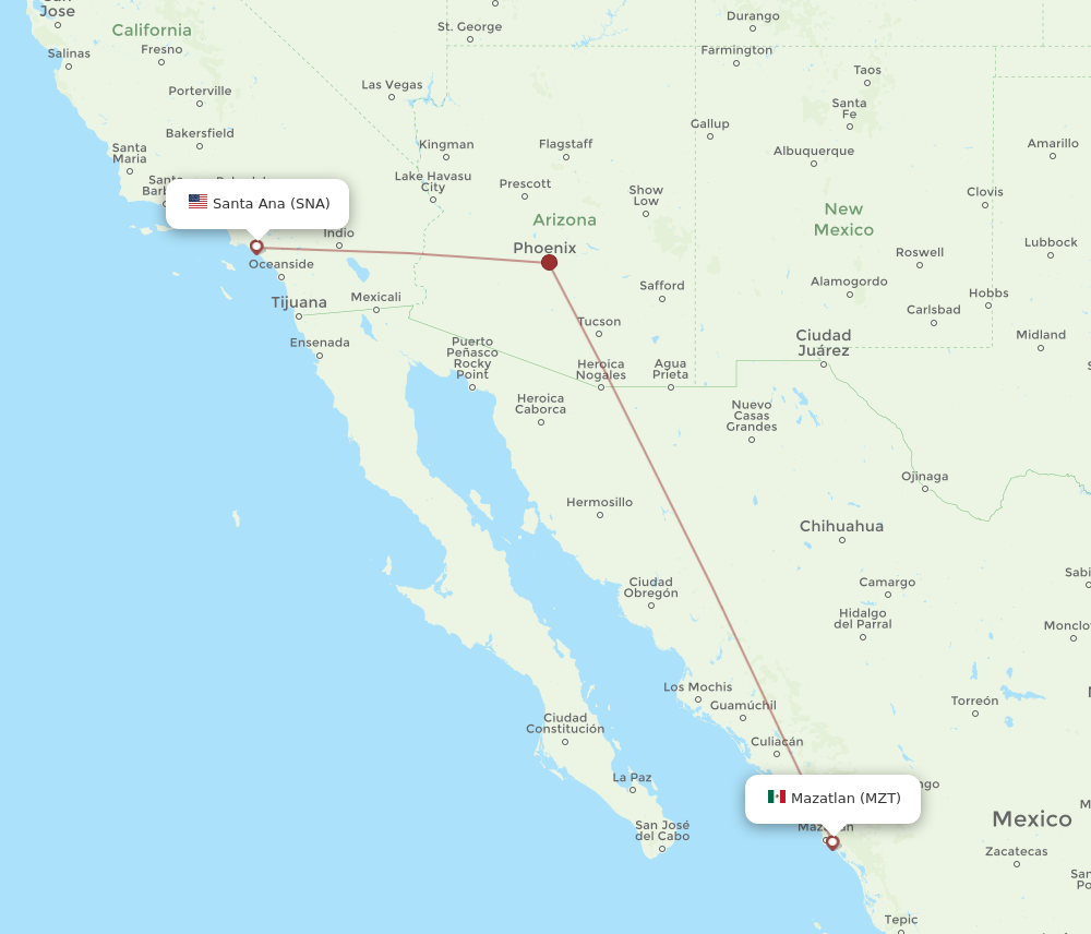 All Flight Routes From Santa Ana To Mazatlan Sna To Mzt Flight Routes