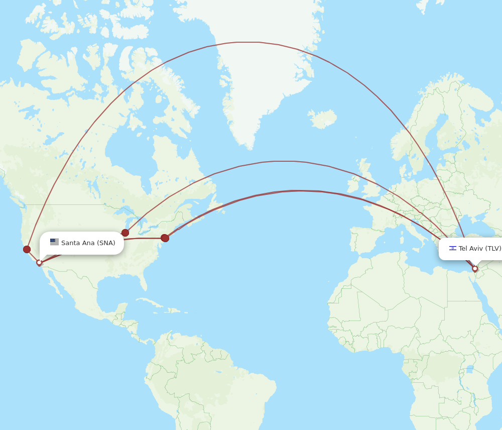 All Flight Routes From Santa Ana To Tel Aviv Yafo SNA To TLV Flight