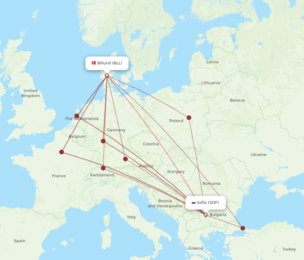 All Flight Routes From Sofia To Billund Sof To Bll Flight Routes