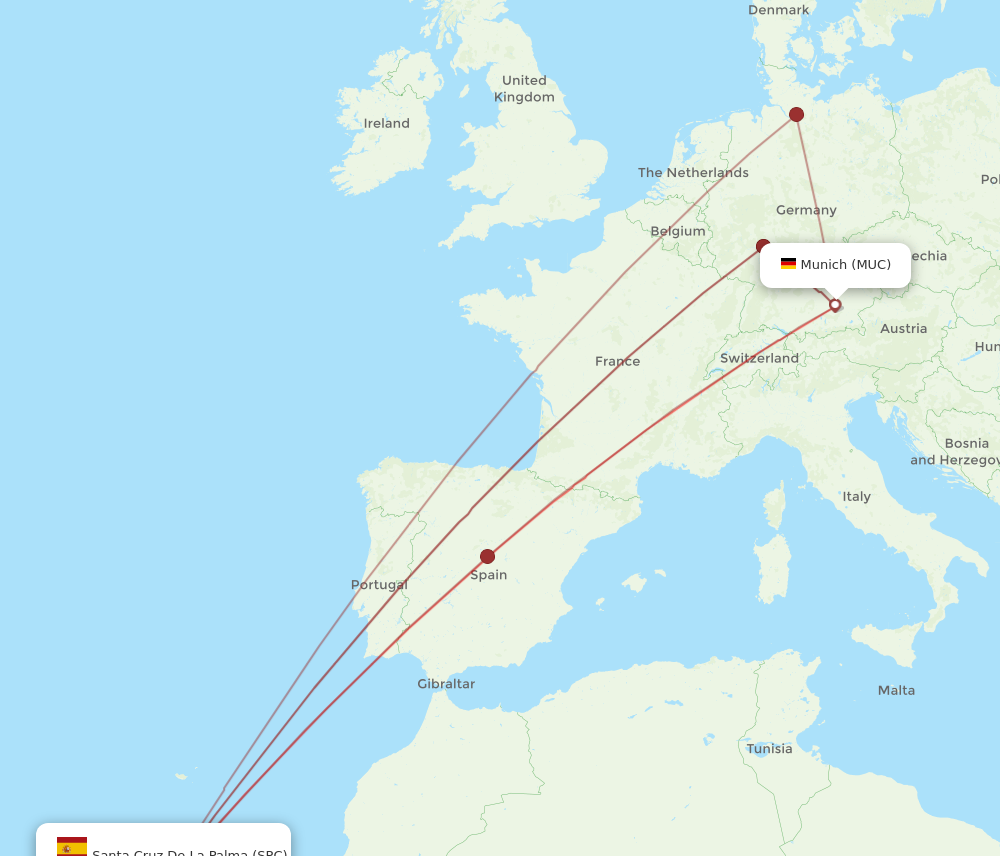 All Flight Routes From Santa Cruz De La Palma To Munich SPC To MUC