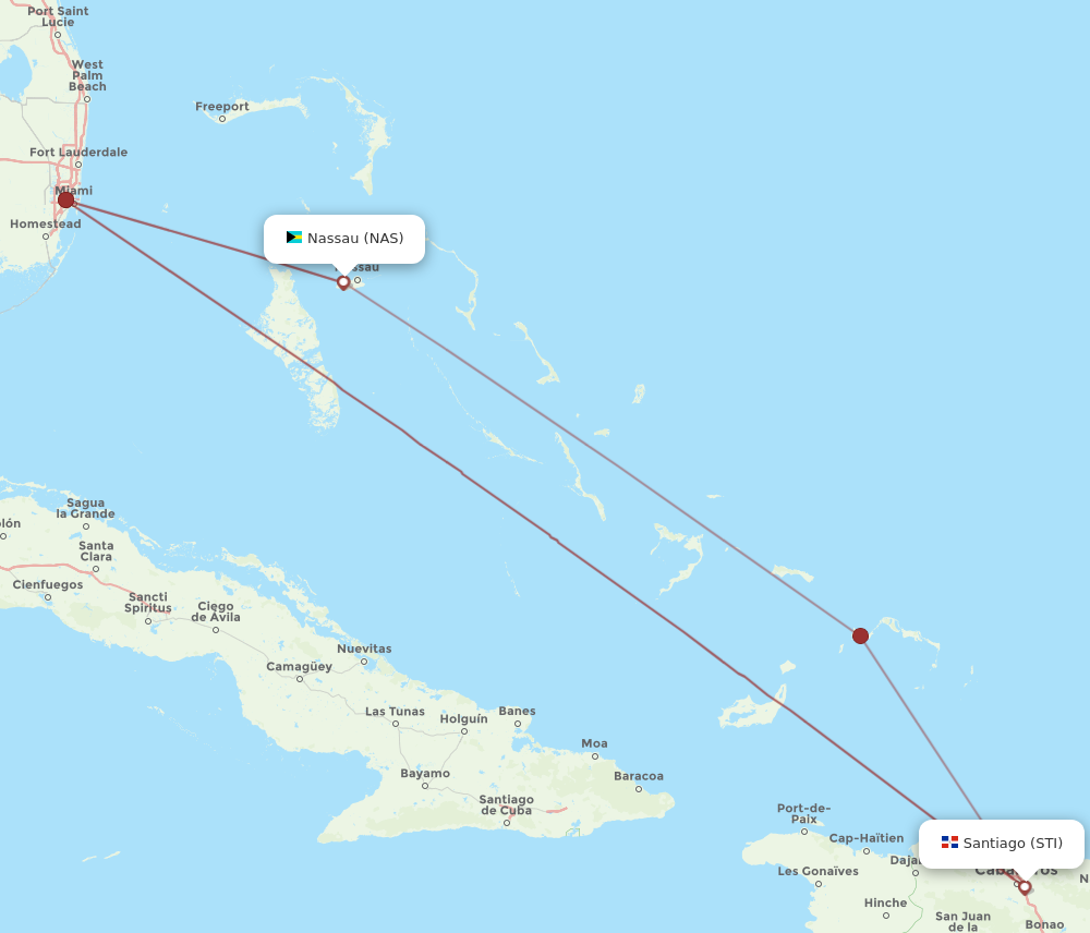 Flights From Santiago To Nassau Sti To Nas Flight Routes