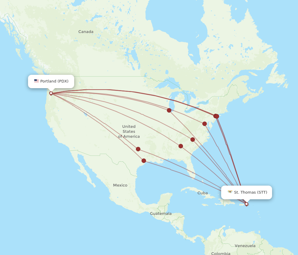 All Flight Routes From Saint Thomas To Portland STT To PDX Flight Routes