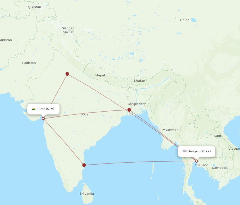 Flights From Surat Gujarat To Bangkok STV To BKK Flight Routes