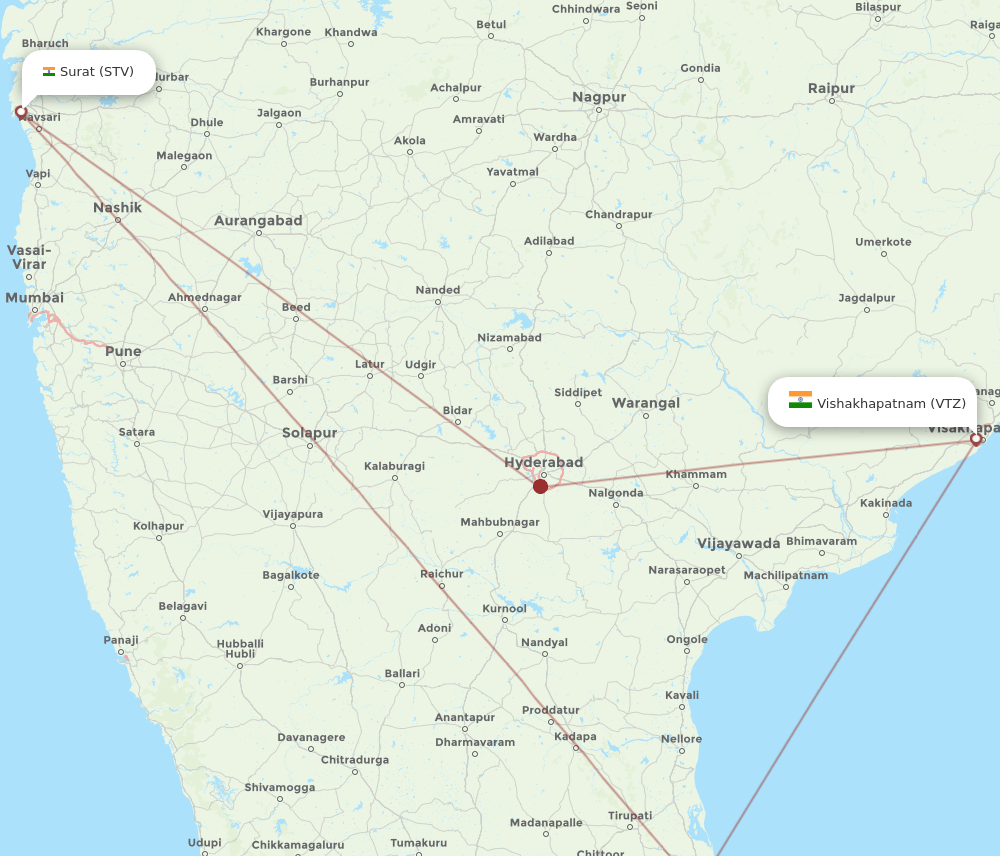 All Flight Routes From Surat Gujarat To Vishakhapatnam Stv To Vtz