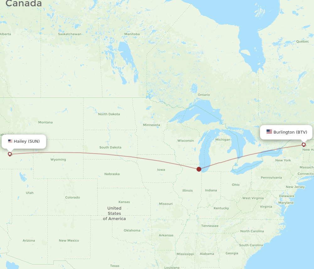 All Flight Routes From Sun Valley To Burlington SUN To BTV Flight Routes