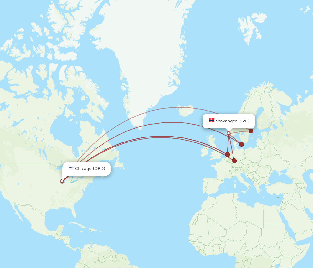 All Flight Routes From Stavanger To Chicago Svg To Ord Flight Routes