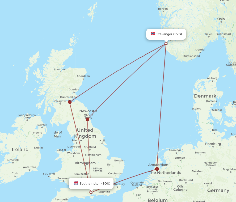 Flights From Stavanger To Southampton Svg To Sou Flight Routes