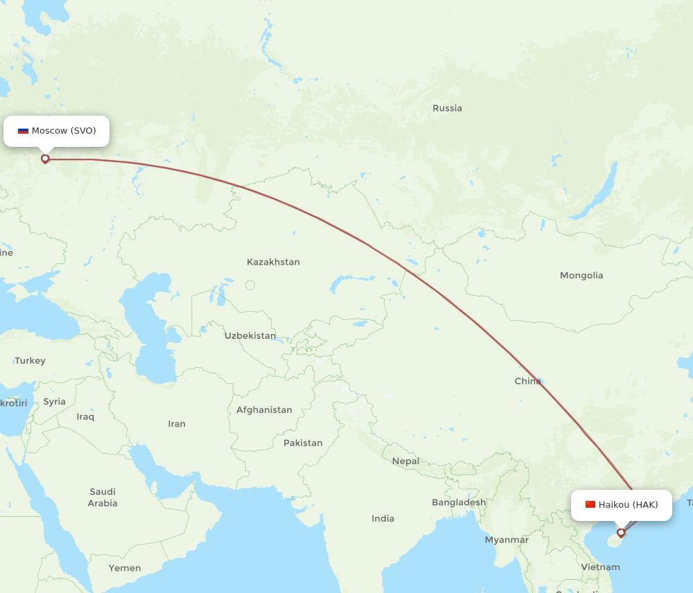 All Flight Routes From Moscow To Haikou SVO To HAK Flight Routes