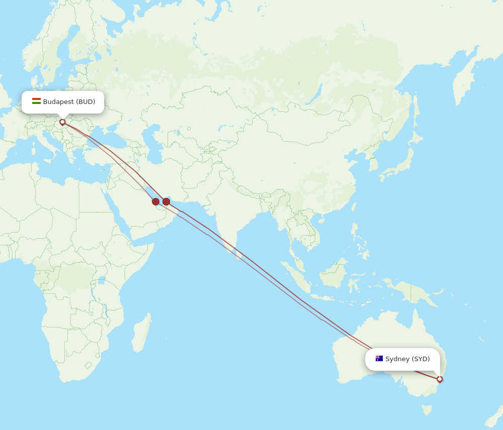 All Flight Routes From Sydney To Budapest SYD To BUD Flight Routes