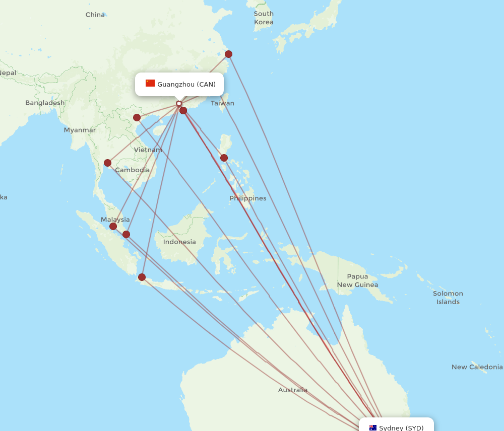 All Flight Routes From Sydney To Guangzhou Syd To Can Flight Routes