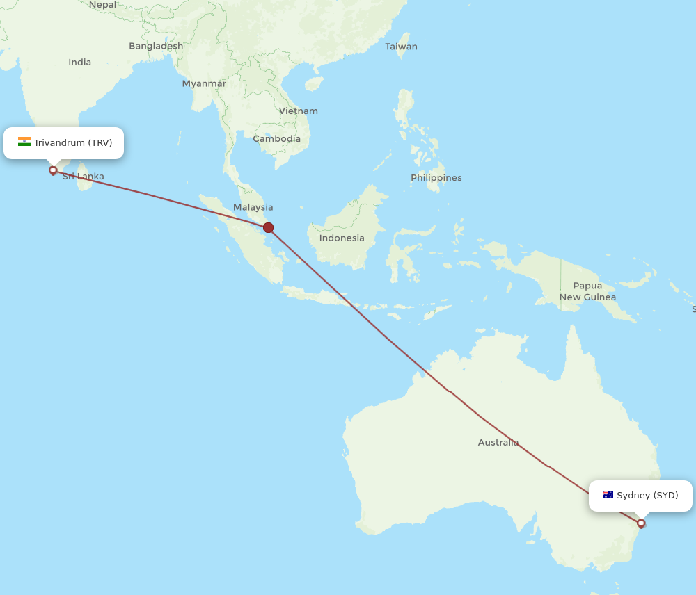 All Flight Routes From Sydney To Thiruvananthapuram SYD To TRV