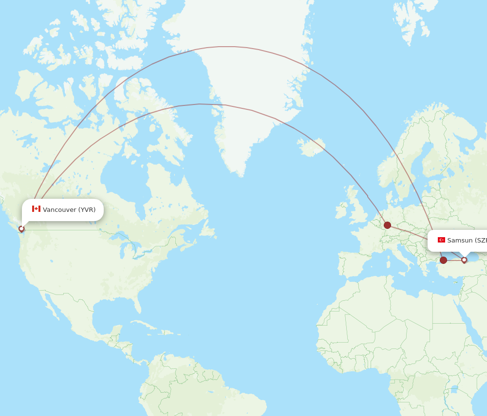 All Flight Routes From Samsun To Vancouver Szf To Yvr Flight Routes