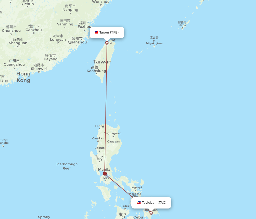 All Flight Routes From Tacloban To Taipei Tac To Tpe Flight Routes