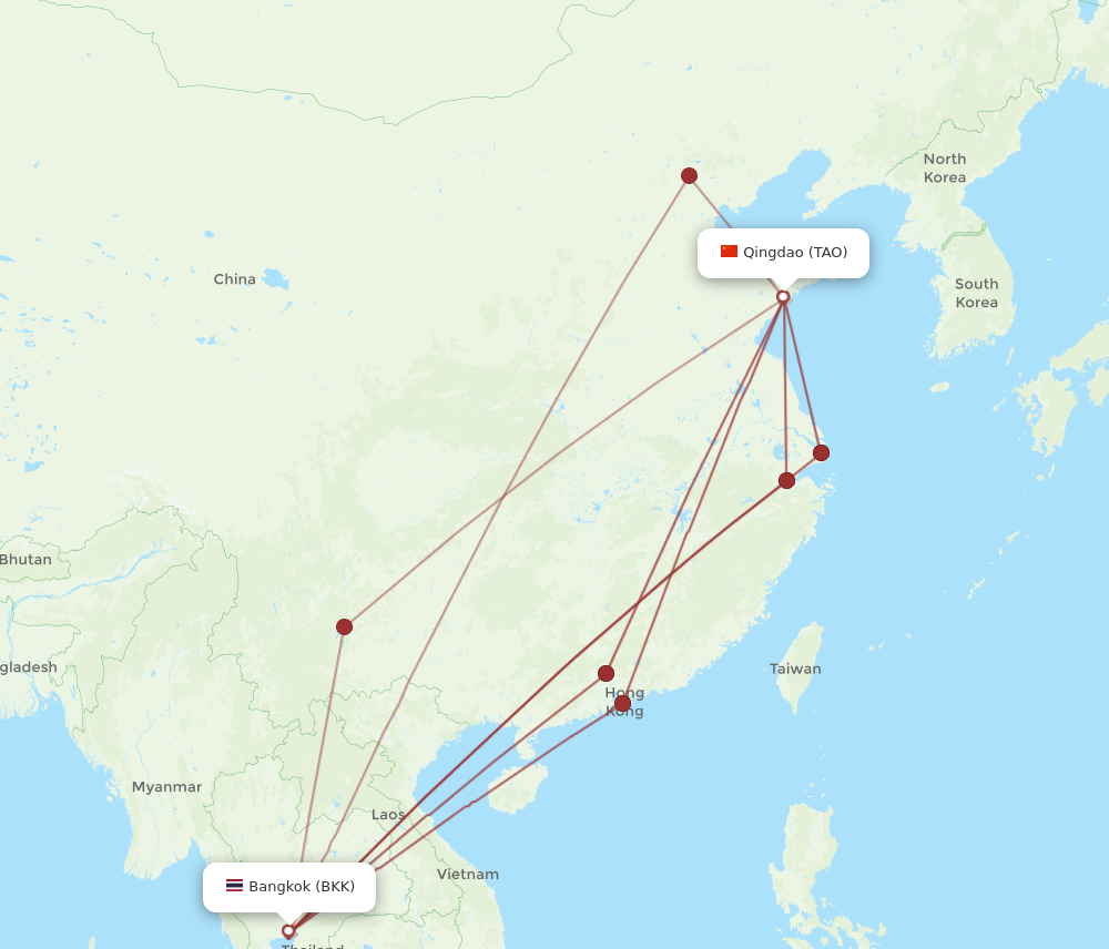 All Flight Routes From Qingdao To Bangkok Tao To Bkk Flight Routes