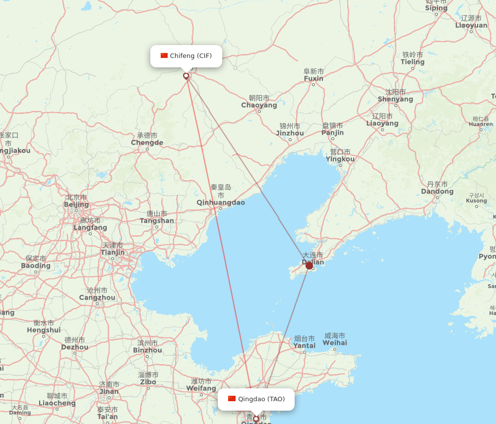 All Flight Routes From Chifeng To Qingdao CIF To TAO Flight Routes