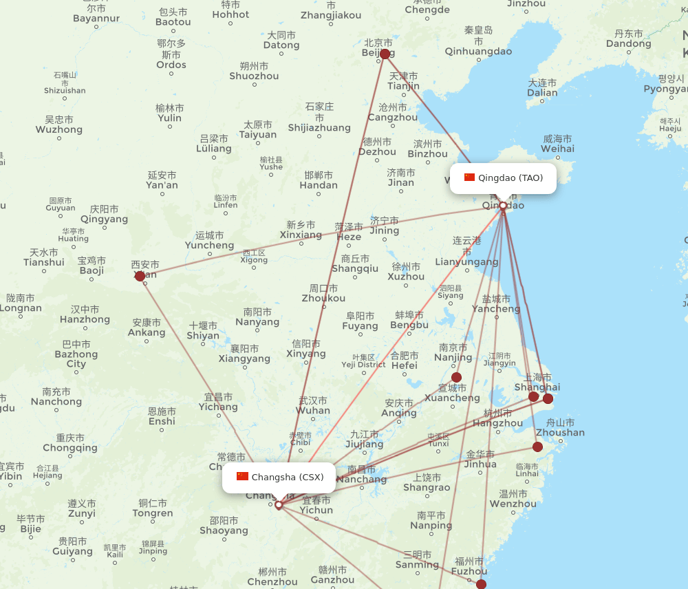 All Flight Routes From Qingdao To Changsha Tao To Csx Flight Routes