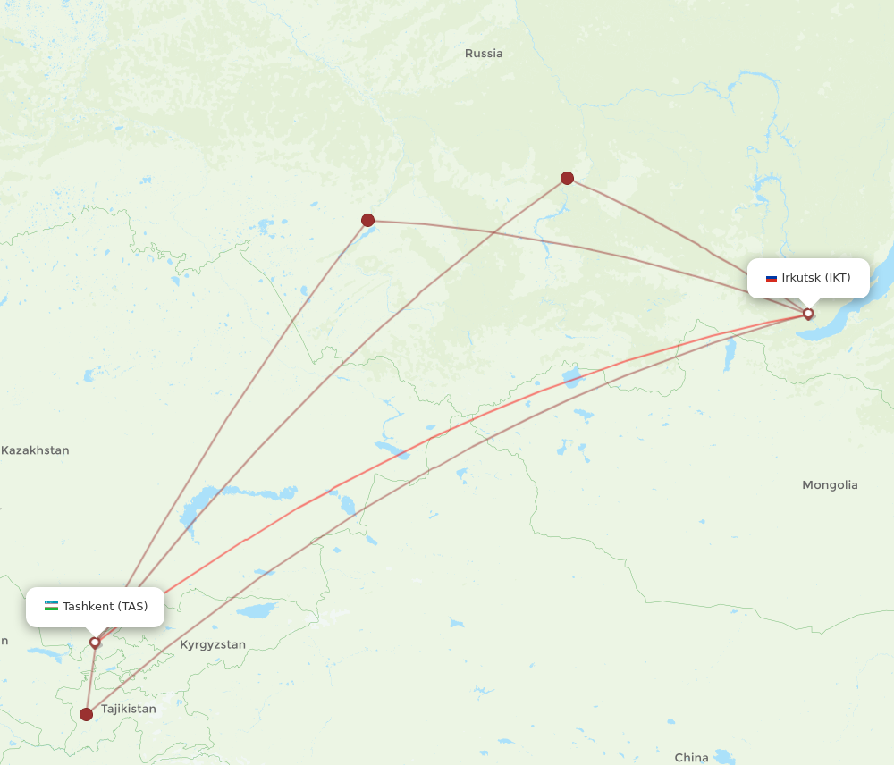 All Flight Routes From Tashkent To Irkutsk Tas To Ikt Flight Routes