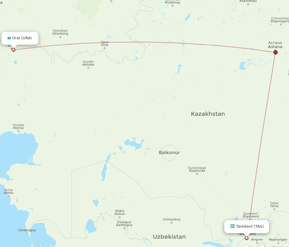 Flights From Tashkent To Uralsk TAS To URA Flight Routes