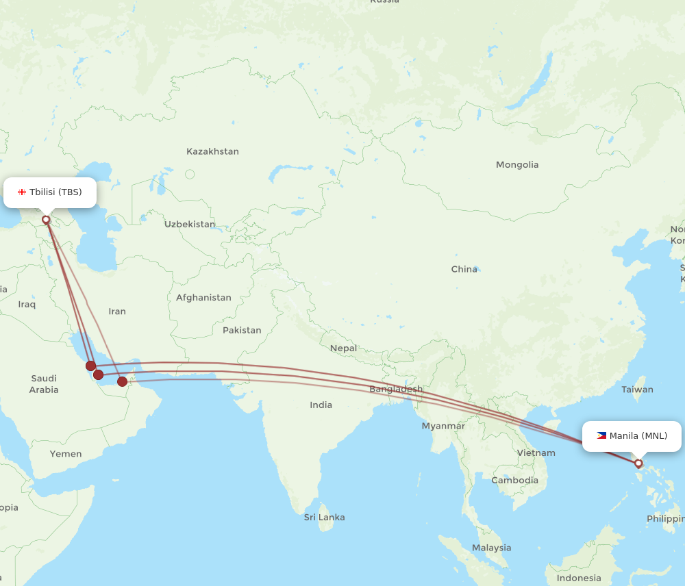 Flights From Tbilisi To Manila Tbs To Mnl Flight Routes