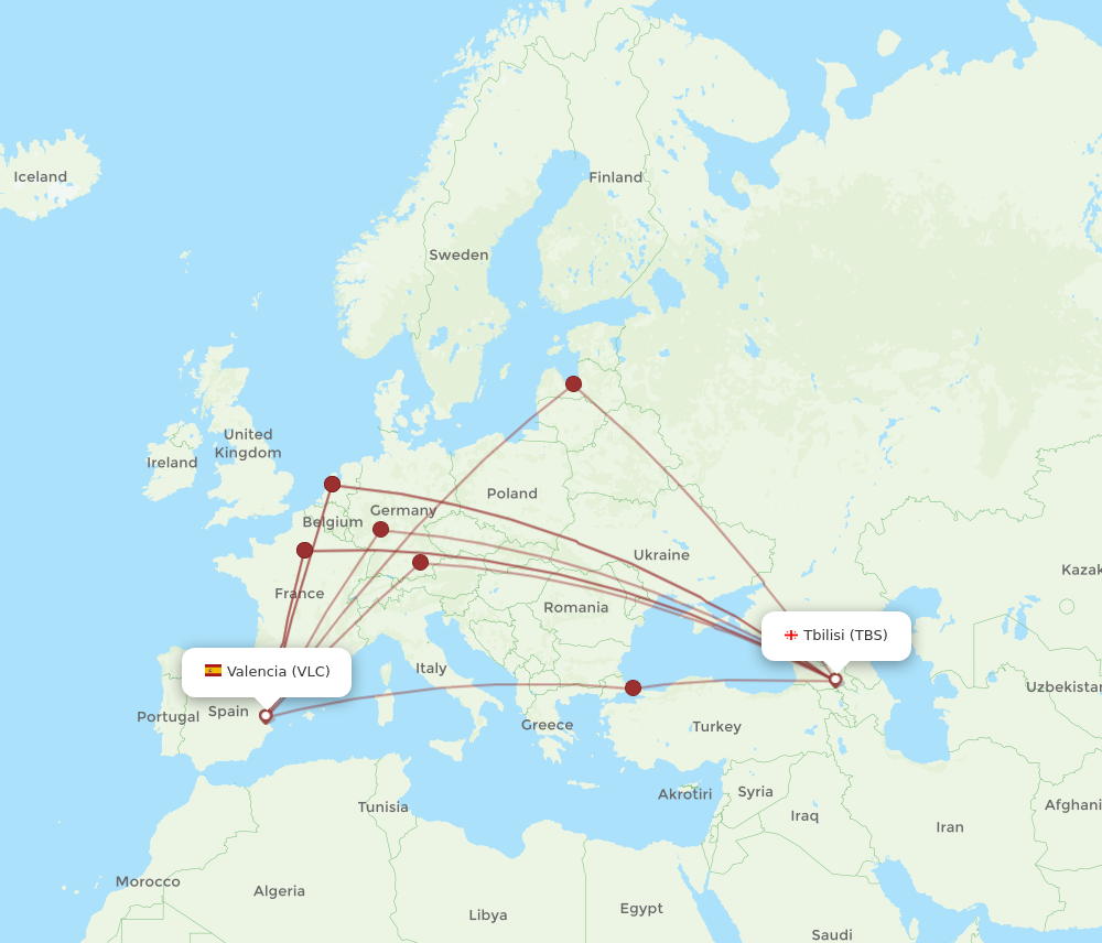 Flights From Tbilisi To Valencia TBS To VLC Flight Routes