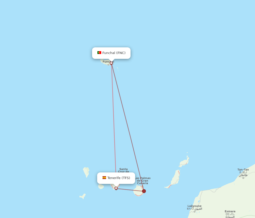 All Flight Routes From Tenerife To Funchal Tfs To Fnc Flight Routes