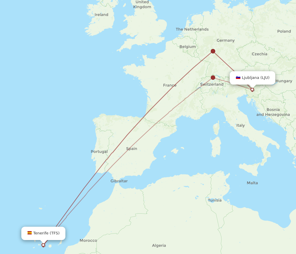 Flights From Tenerife To Ljubljana TFS To LJU Flight Routes