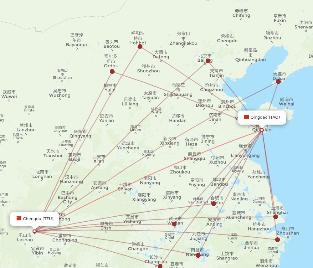 Flights From Chengdu To Qingdao TFU To TAO Flight Routes