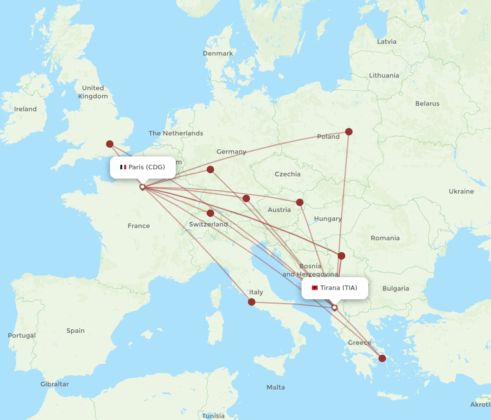 All Flight Routes From Tirana To Paris Tia To Cdg Flight Routes