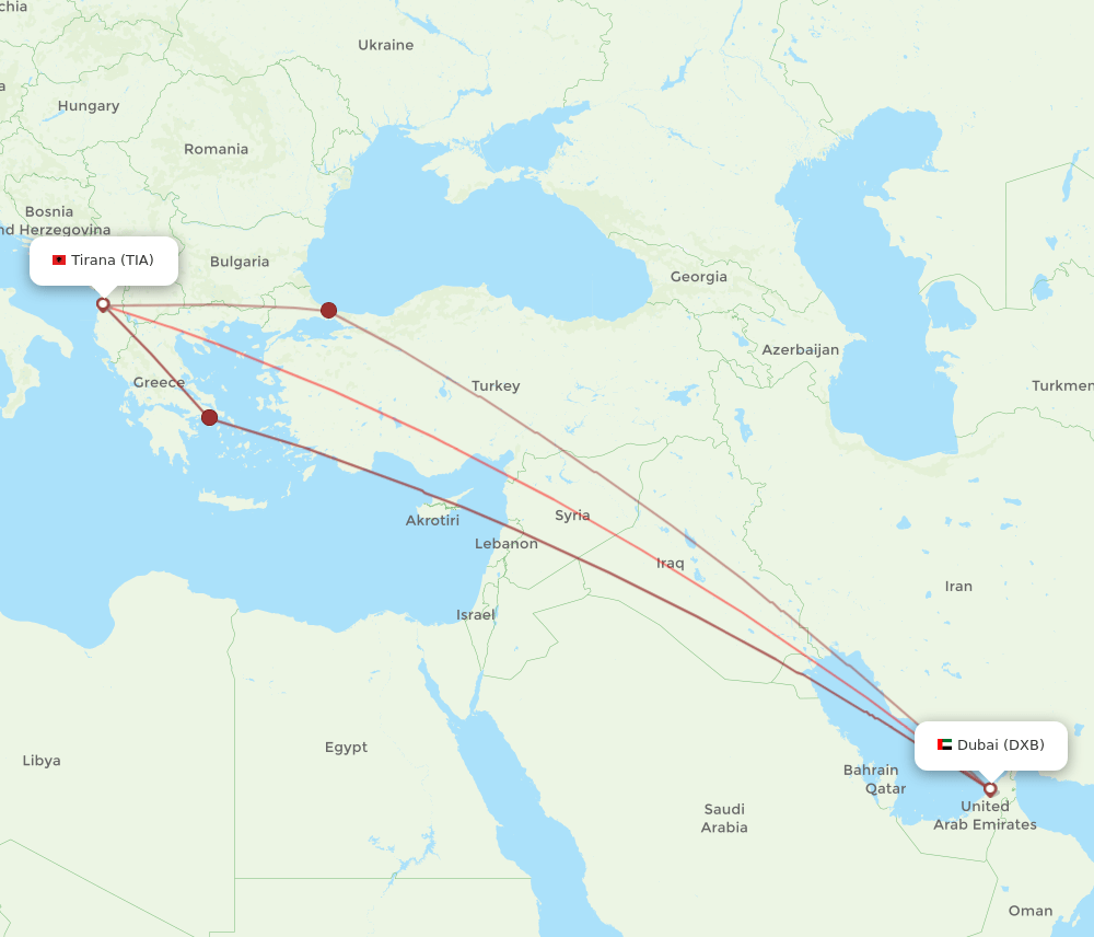 All Flight Routes From Tirana To Dubai TIA To DXB Flight Routes