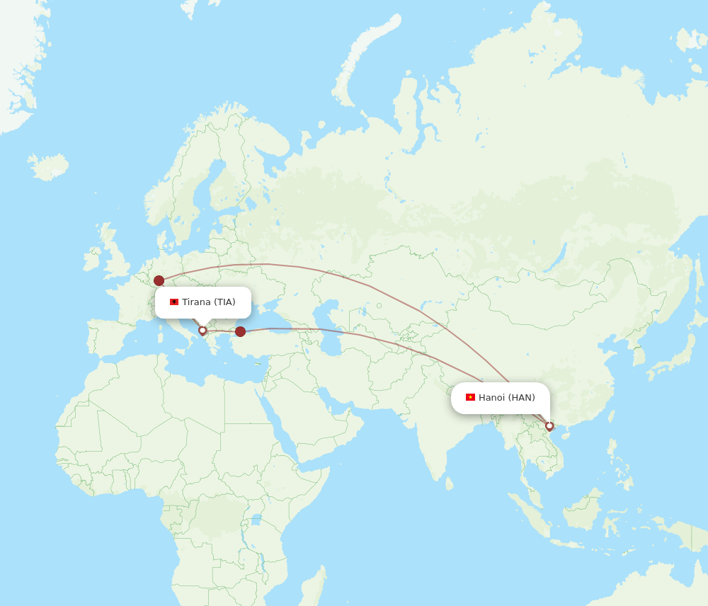 All Flight Routes From Tirana To Hanoi TIA To HAN Flight Routes