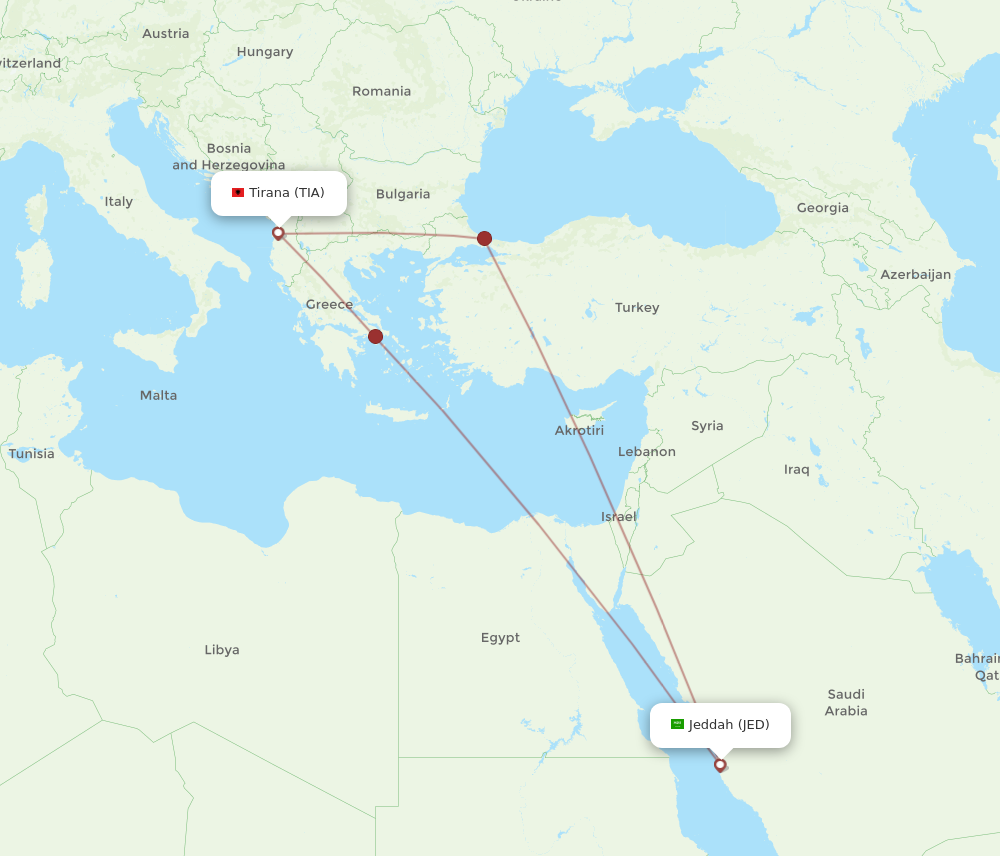 All Flight Routes From Tirana To Jeddah TIA To JED Flight Routes