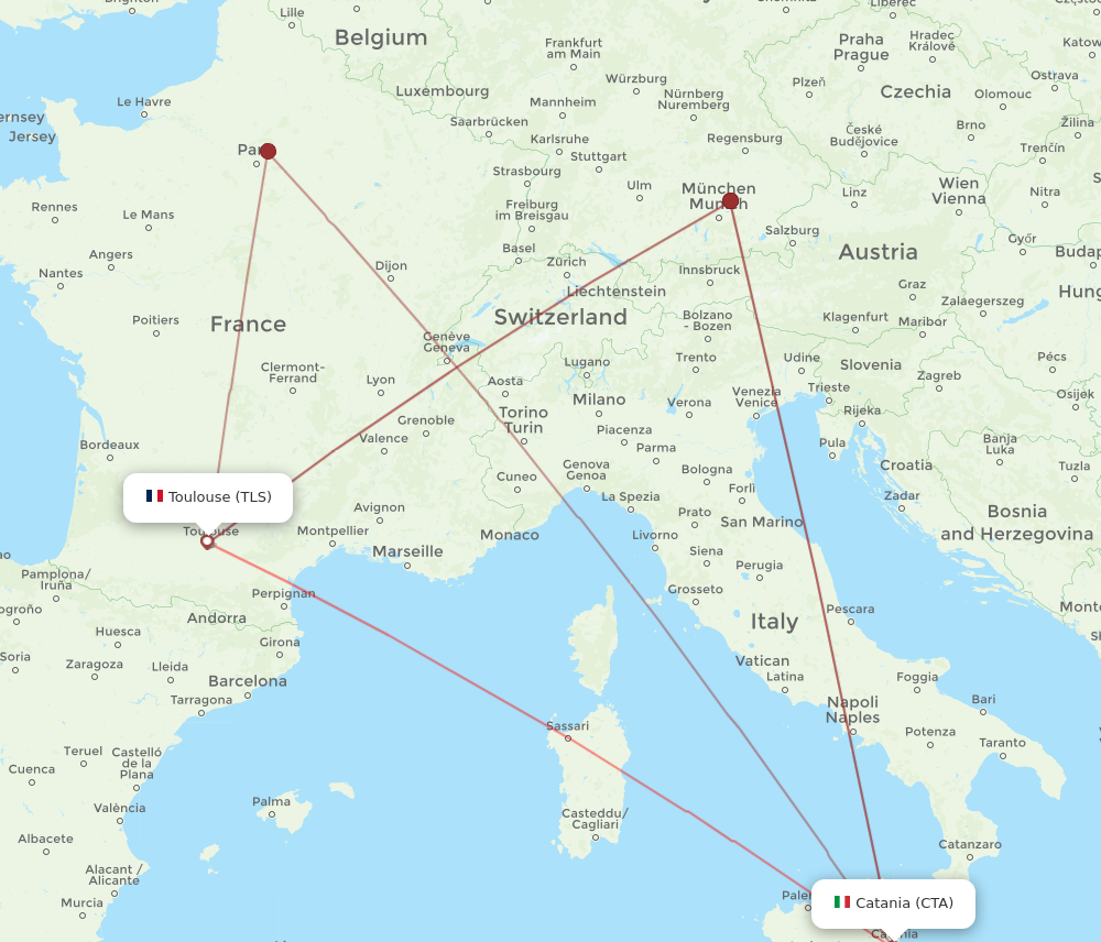 All Flight Routes From Toulouse To Catania Tls To Cta Flight Routes