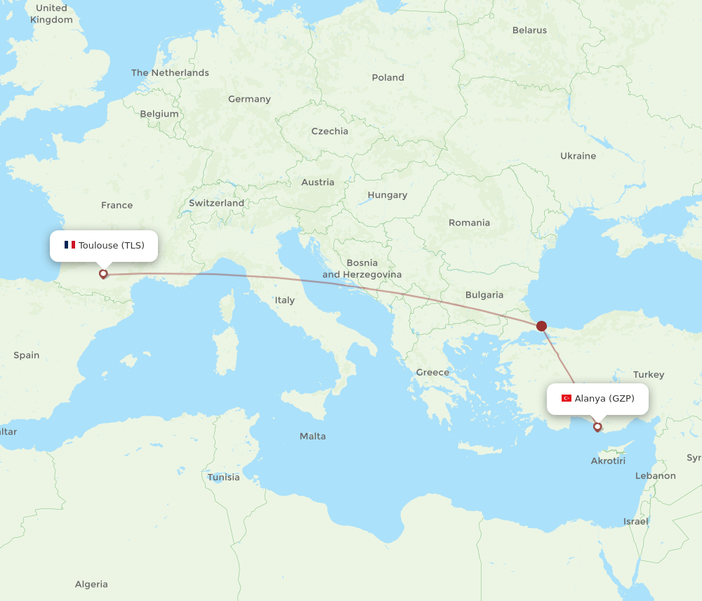 All Flight Routes From Toulouse To Gazipasa Tls To Gzp Flight Routes