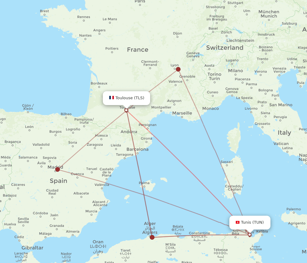 TLS-TUN flight routes
