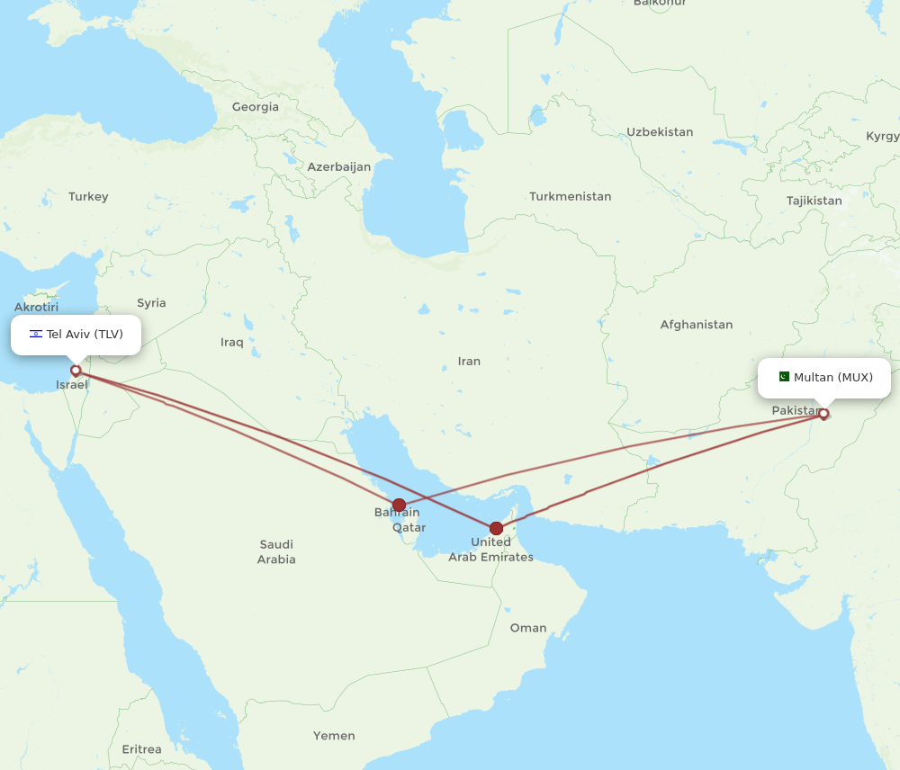 All Flight Routes From Tel Aviv Yafo To Multan Tlv To Mux Flight Routes