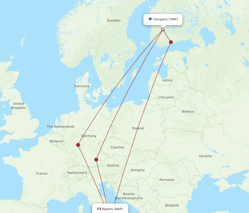 All Flight Routes From Tampere To Naples TMP To NAP Flight Routes