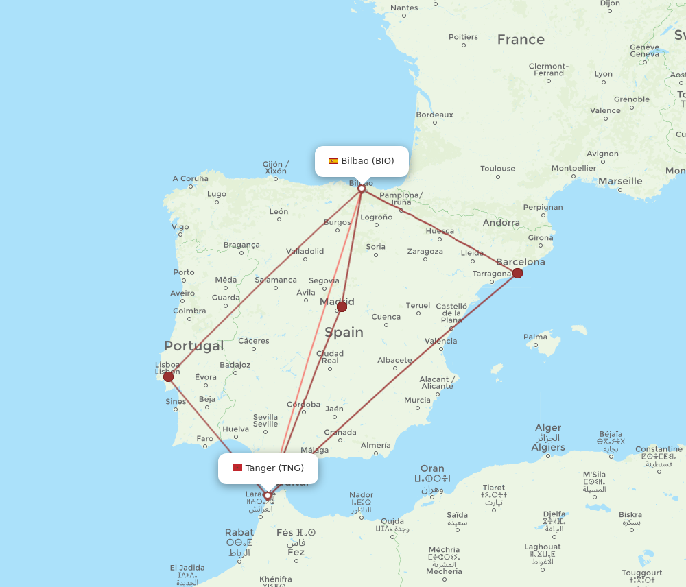 All Flight Routes From Tangier To Bilbao Tng To Bio Flight Routes