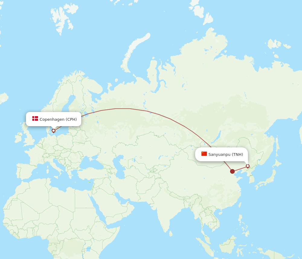 All Flight Routes From Copenhagen To Sanyuanpu CPH To TNH Flight Routes