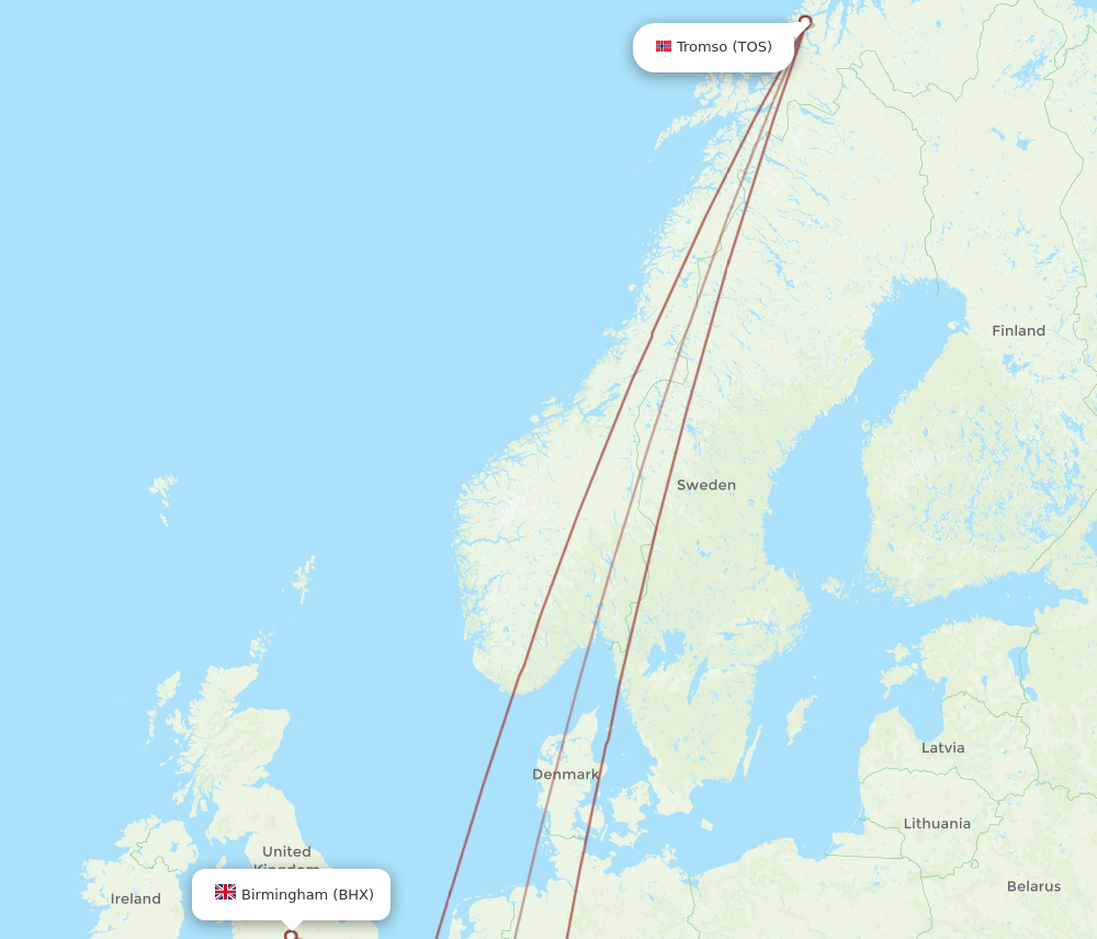 All Flight Routes From Tromso To Birmingham Tos To Bhx Flight Routes