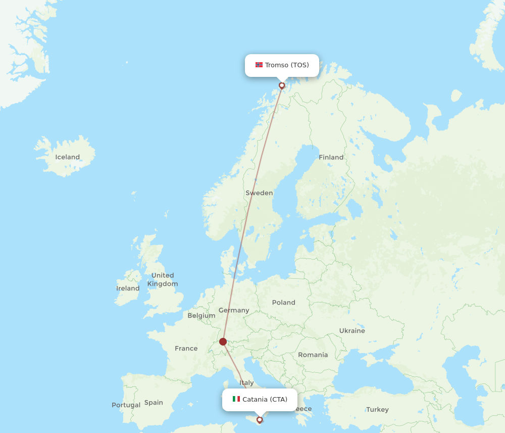 All Flight Routes From Tromso To Catania Tos To Cta Flight Routes