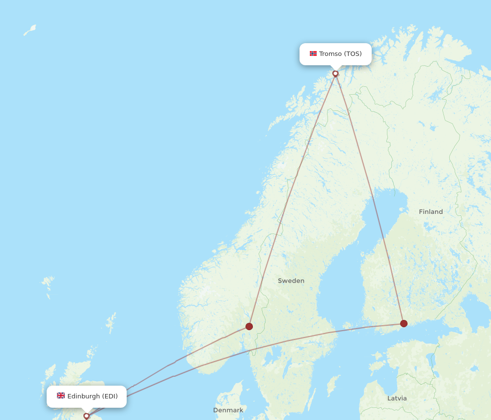 All Flight Routes From Tromso To Edinburgh TOS To EDI Flight Routes