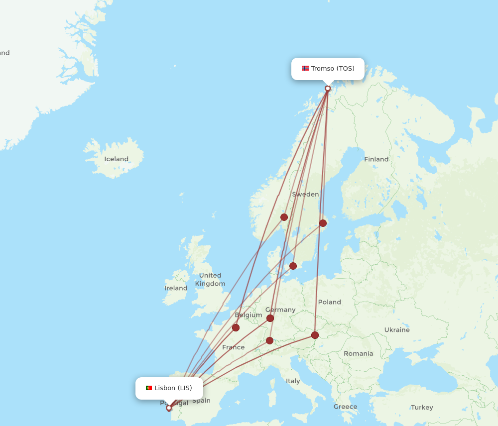 Flights From Tromso To Lisbon Tos To Lis Flight Routes