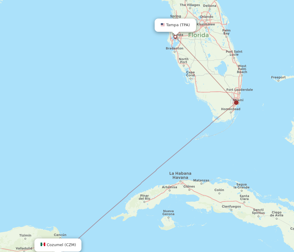 All Flight Routes From Tampa To Cozumel Tpa To Czm Flight Routes