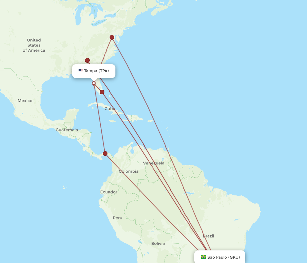 All Flight Routes From Tampa To Sao Paulo Tpa To Gru Flight Routes